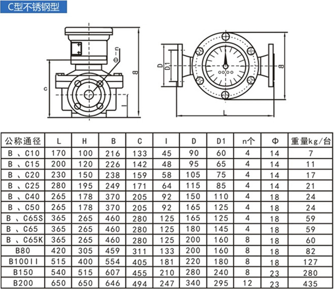 不銹鋼型重油橢圓齒輪流量計外形尺寸圖